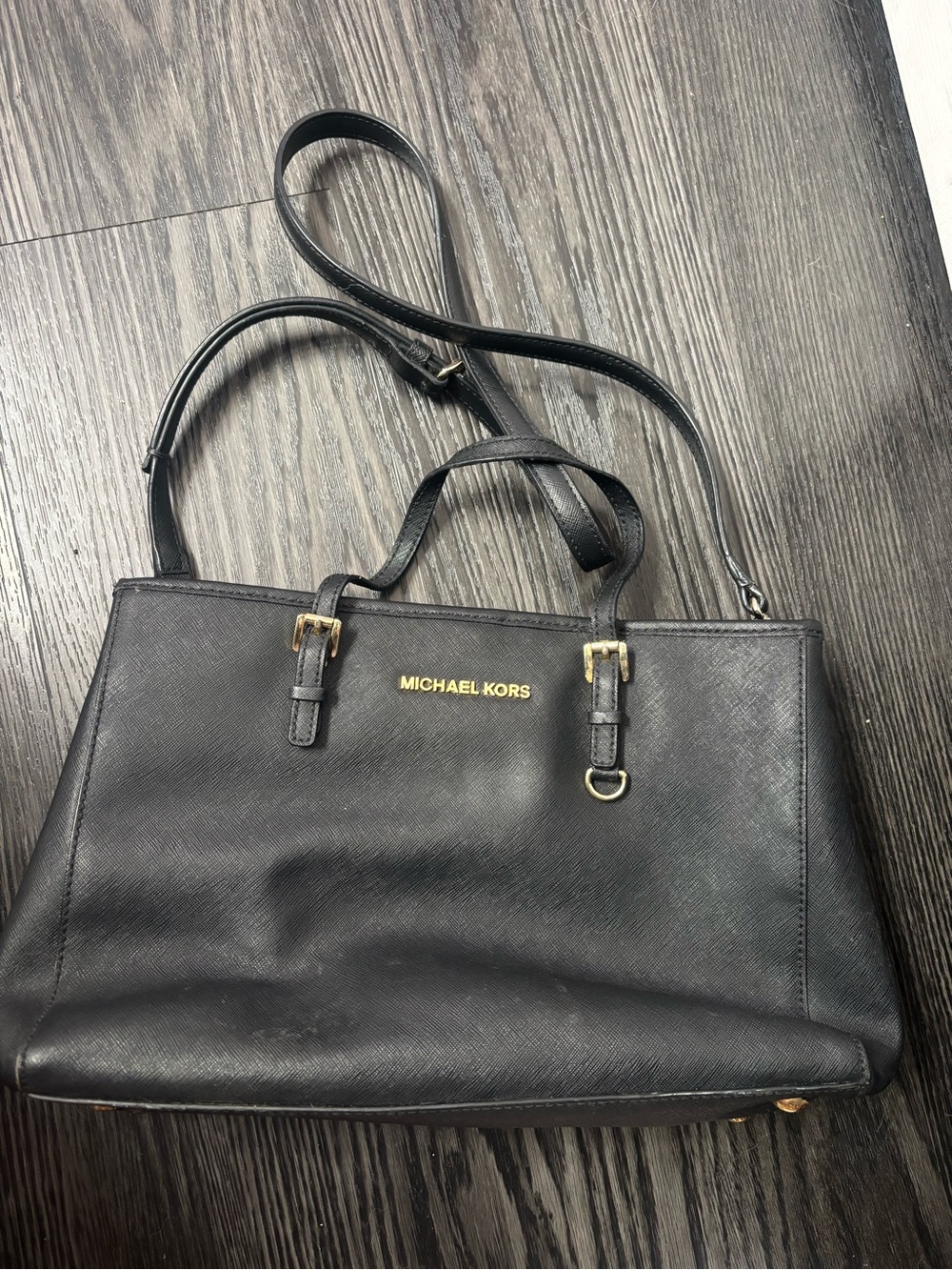 Michael Kors Black Saffiano Satchel with Gold Hardware